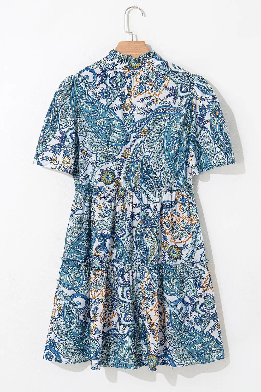 Paisley Floral V Neck Short Sleeve Mini Dress - MAD RUFFI