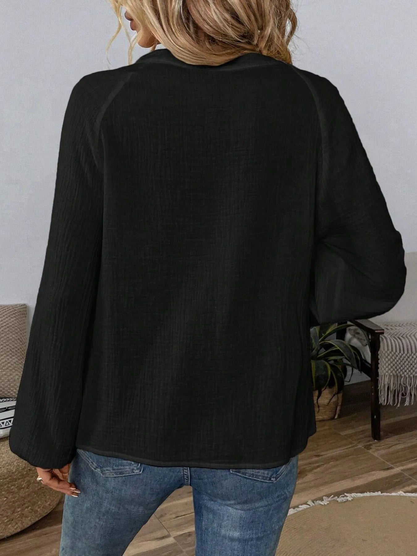 Paisley Pattern Notched Long Sleeve Blouse - MAD RUFFI