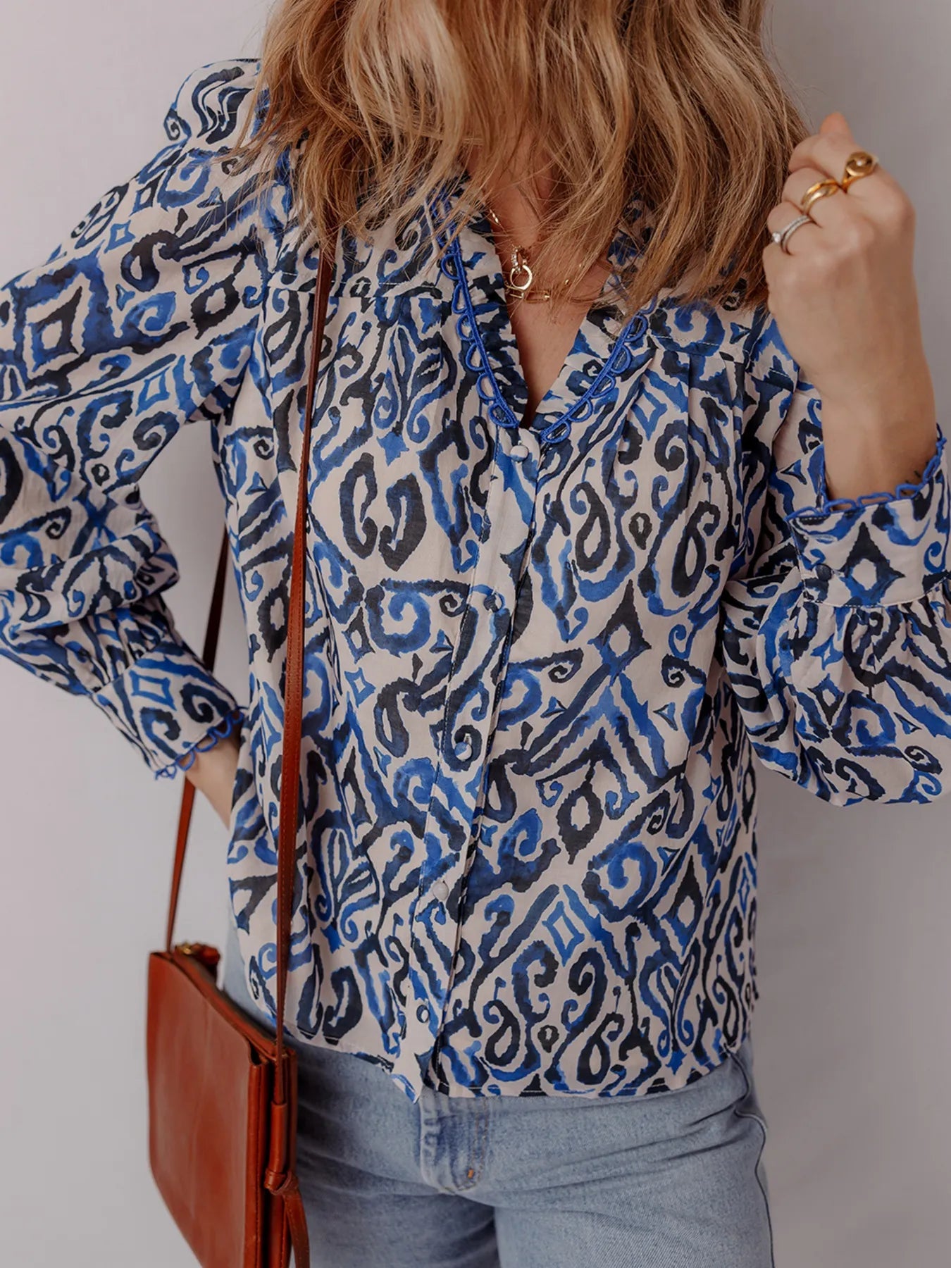 Paisley Print Long Sleeve Blouse - MAD RUFFI