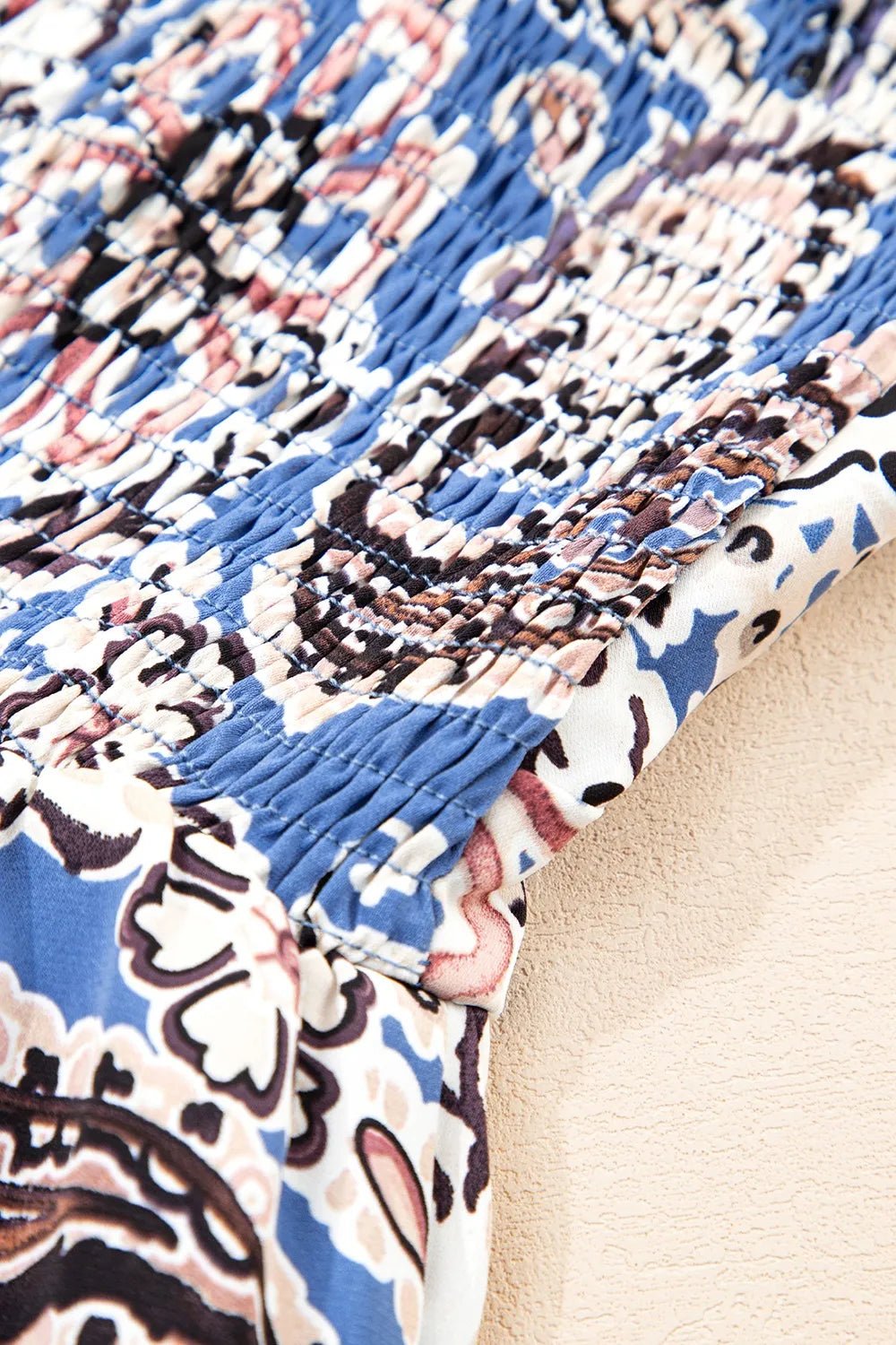 Paisley Print Twist Detail Smocked Back Spaghetti Straps Dress - MAD RUFFI