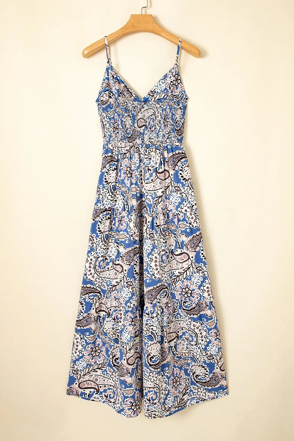 Paisley Print Twist Detail Smocked Back Spaghetti Straps Dress - MAD RUFFI