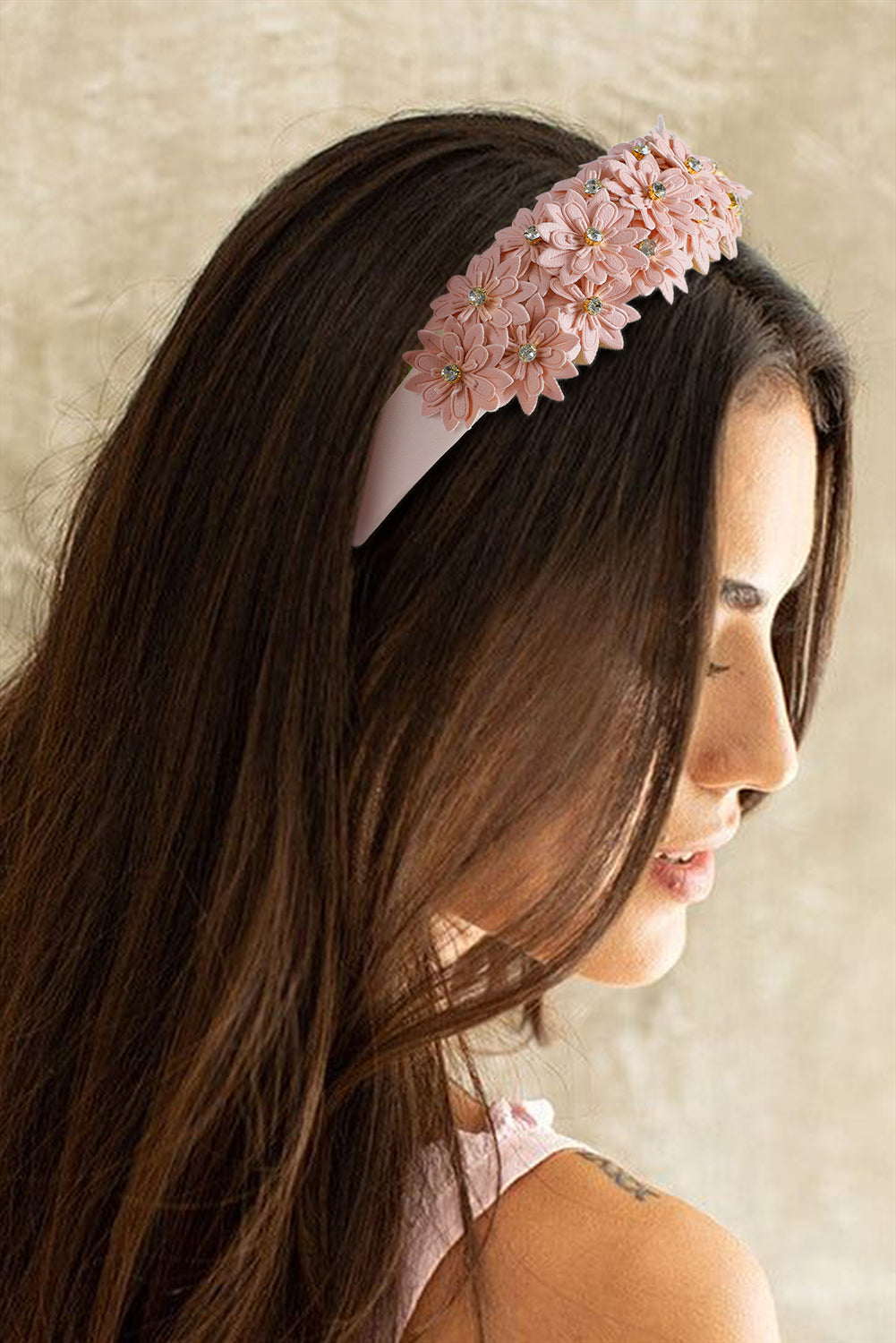 Pale Chestnut Rhinestone Flower Headband - Pale Chestnut / ONE SIZE - Hairband