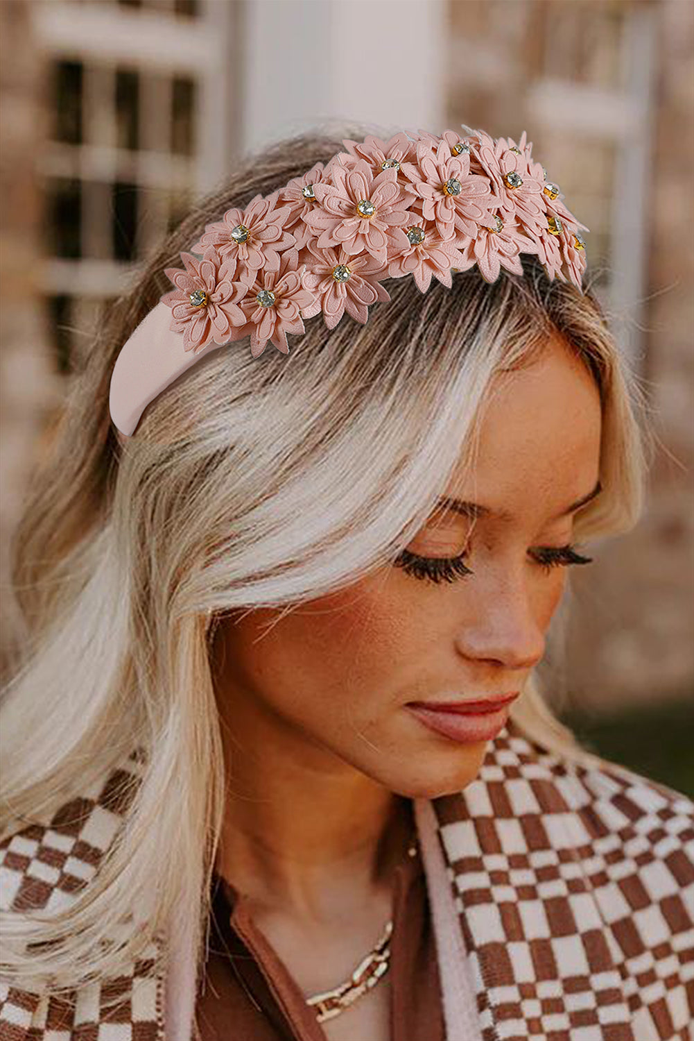 Pale Chestnut Rhinestone Flower Headband - Pale Chestnut / ONE SIZE - Hairband