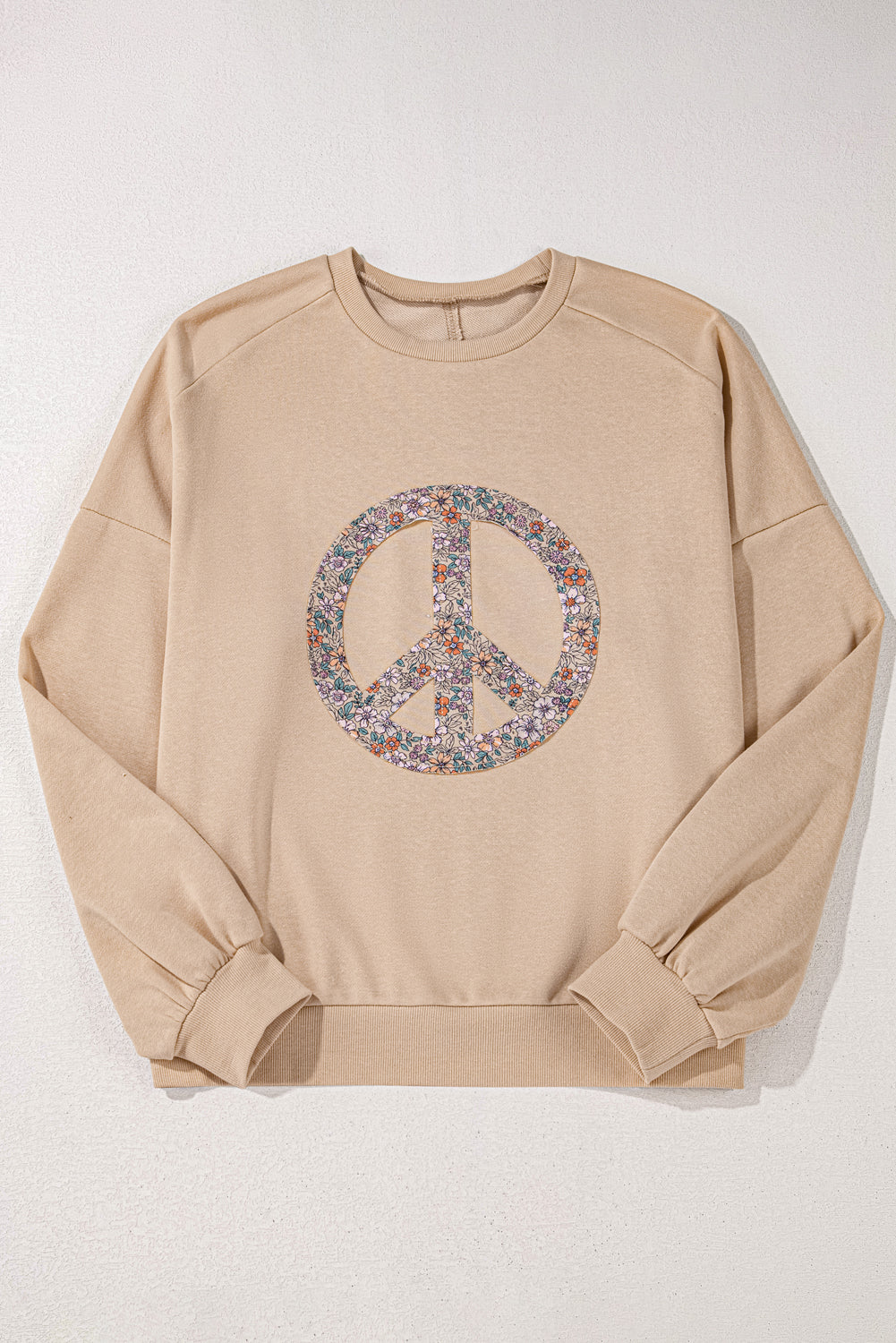 Pale Khaki Floral Peace Graphic Washed Plus Size Sweatshirt - Plus Size Tops