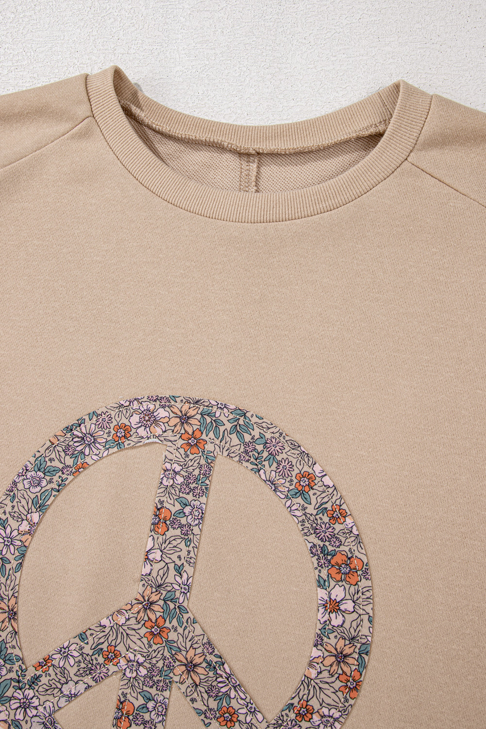 Pale Khaki Floral Peace Graphic Washed Plus Size Sweatshirt - Plus Size Tops