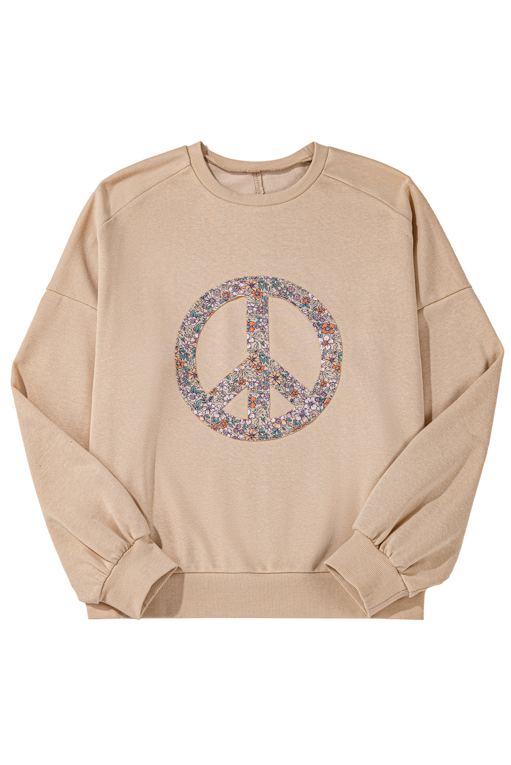 Pale Khaki Floral Peace Graphic Washed Plus Size Sweatshirt - Plus Size Tops