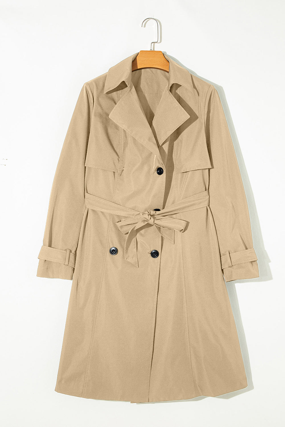 Pale Khaki Solid Color Lapel Collar Pocket Wind Coat - MAD RUFFI