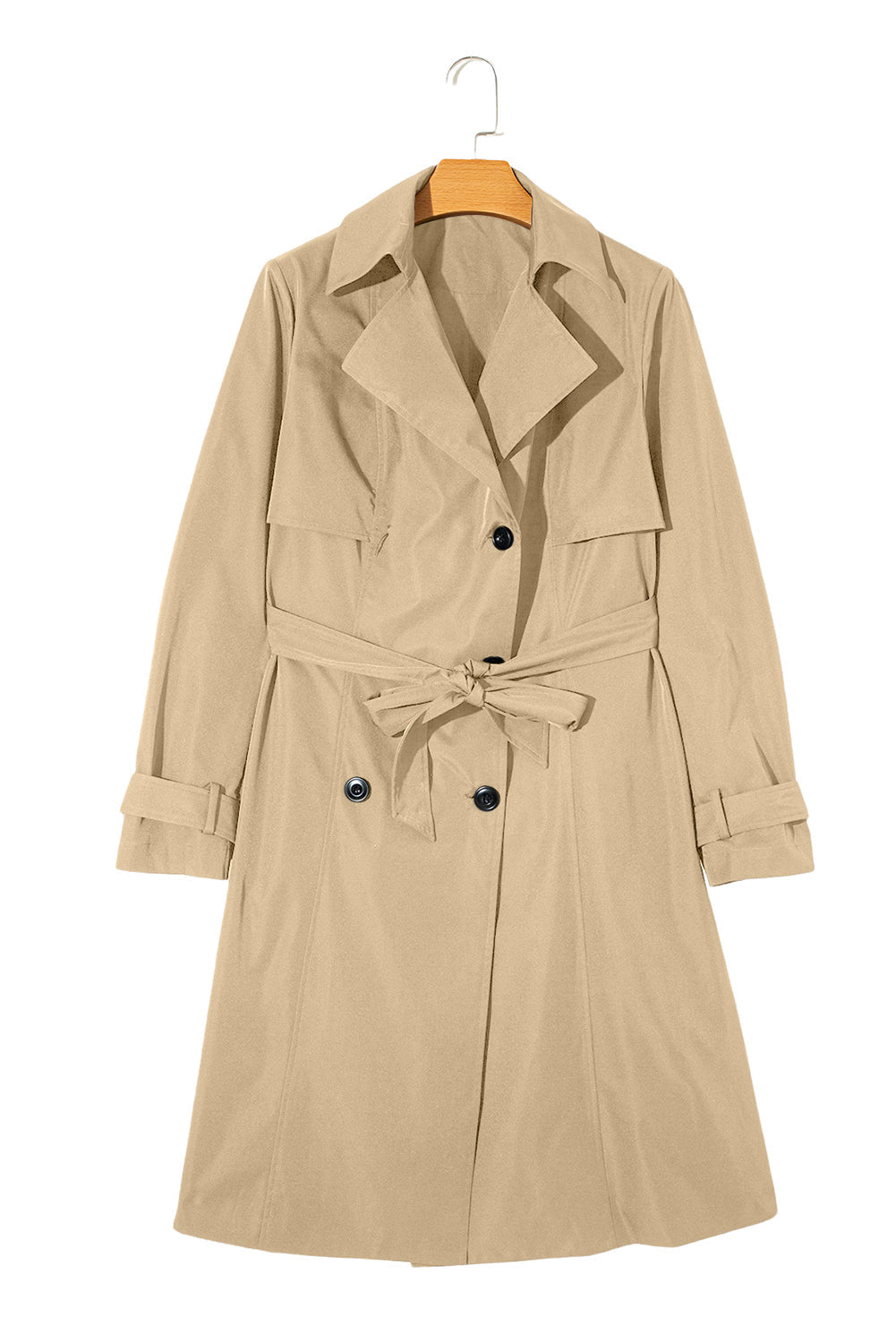 Pale Khaki Solid Color Lapel Collar Pocket Wind Coat - MAD RUFFI