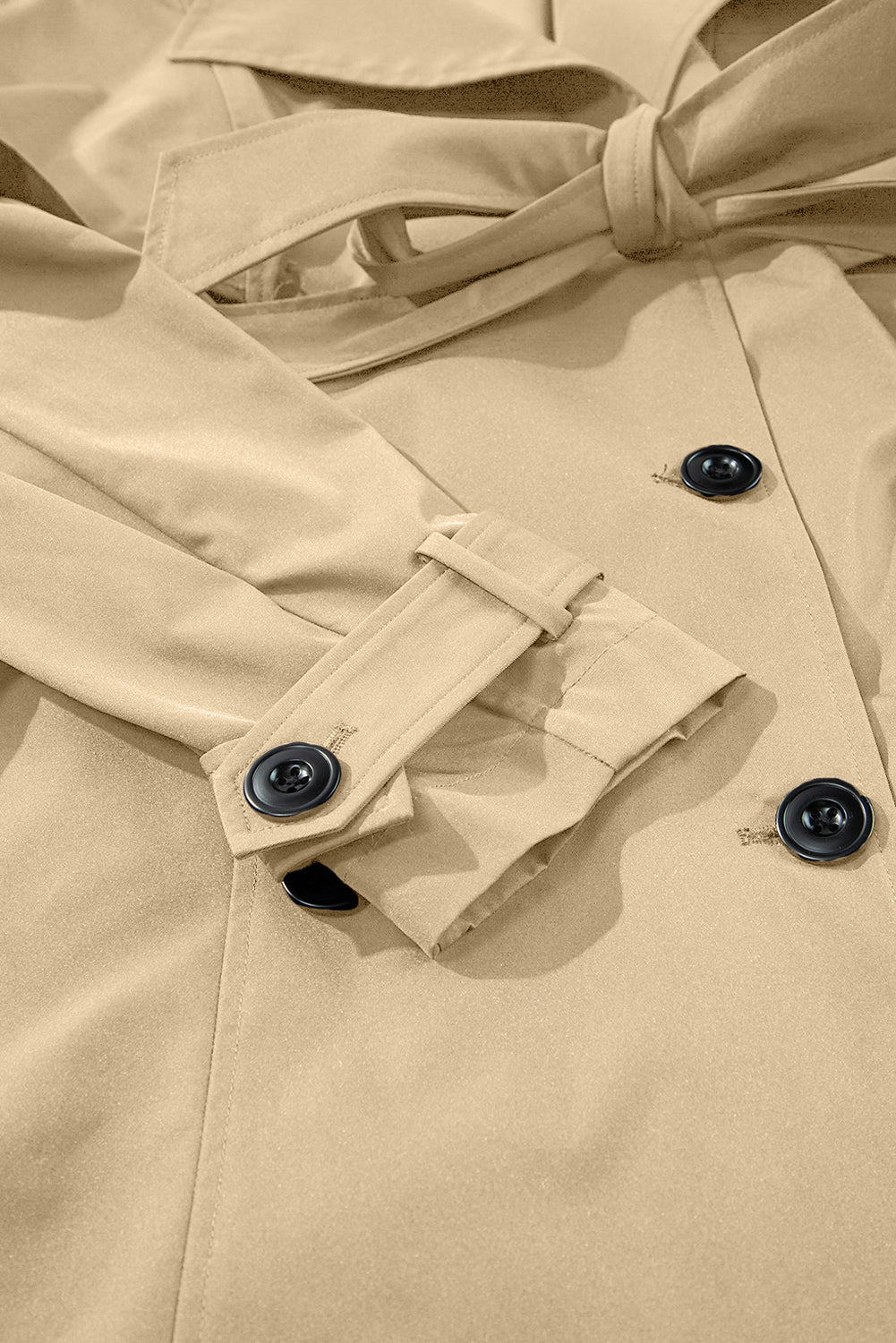 Pale Khaki Solid Color Lapel Collar Pocket Wind Coat - MAD RUFFI