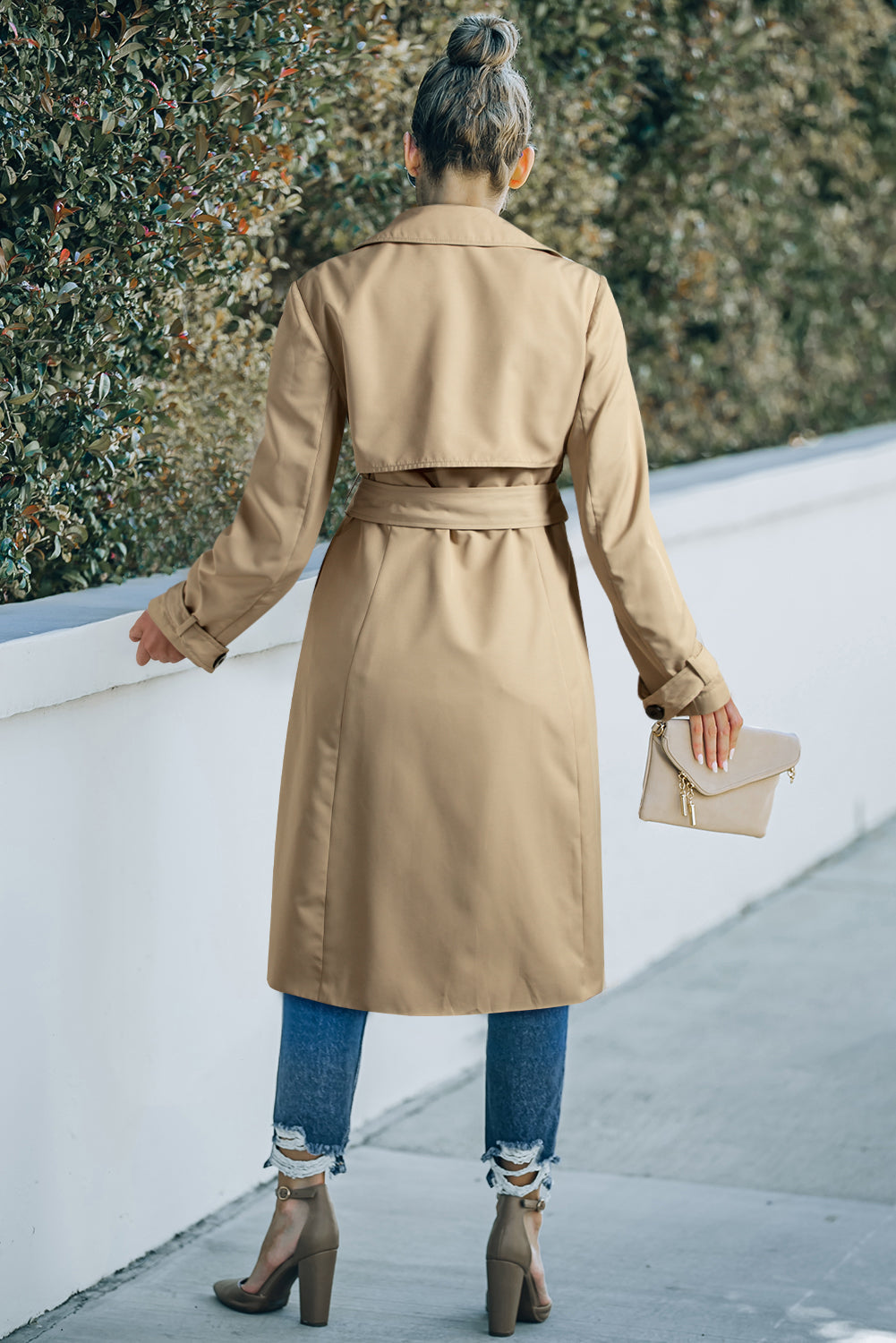 Pale Khaki Solid Color Lapel Collar Pocket Wind Coat - MAD RUFFI