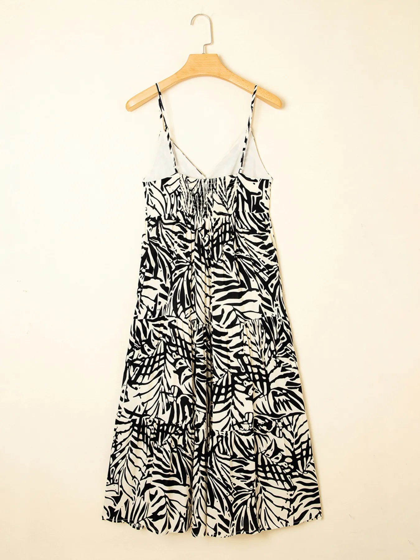 Palm Print Wrapped Spaghetti Straps Tiered Dress - MAD RUFFI