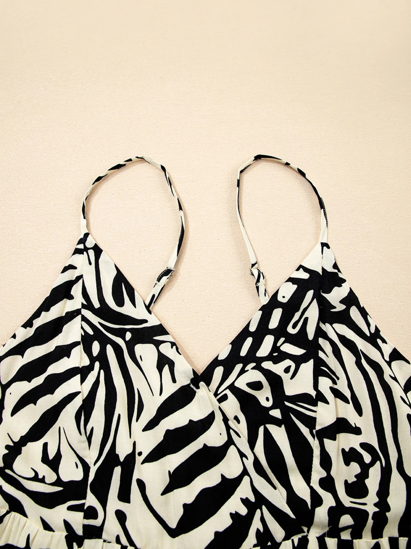 Palm Print Wrapped Spaghetti Straps Tiered Dress - MAD RUFFI