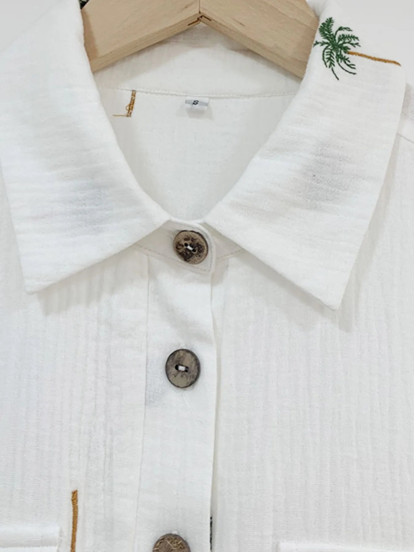 Palm Tree Print Short Sleeve Button - Up Romper with Belt - MAD RUFFI