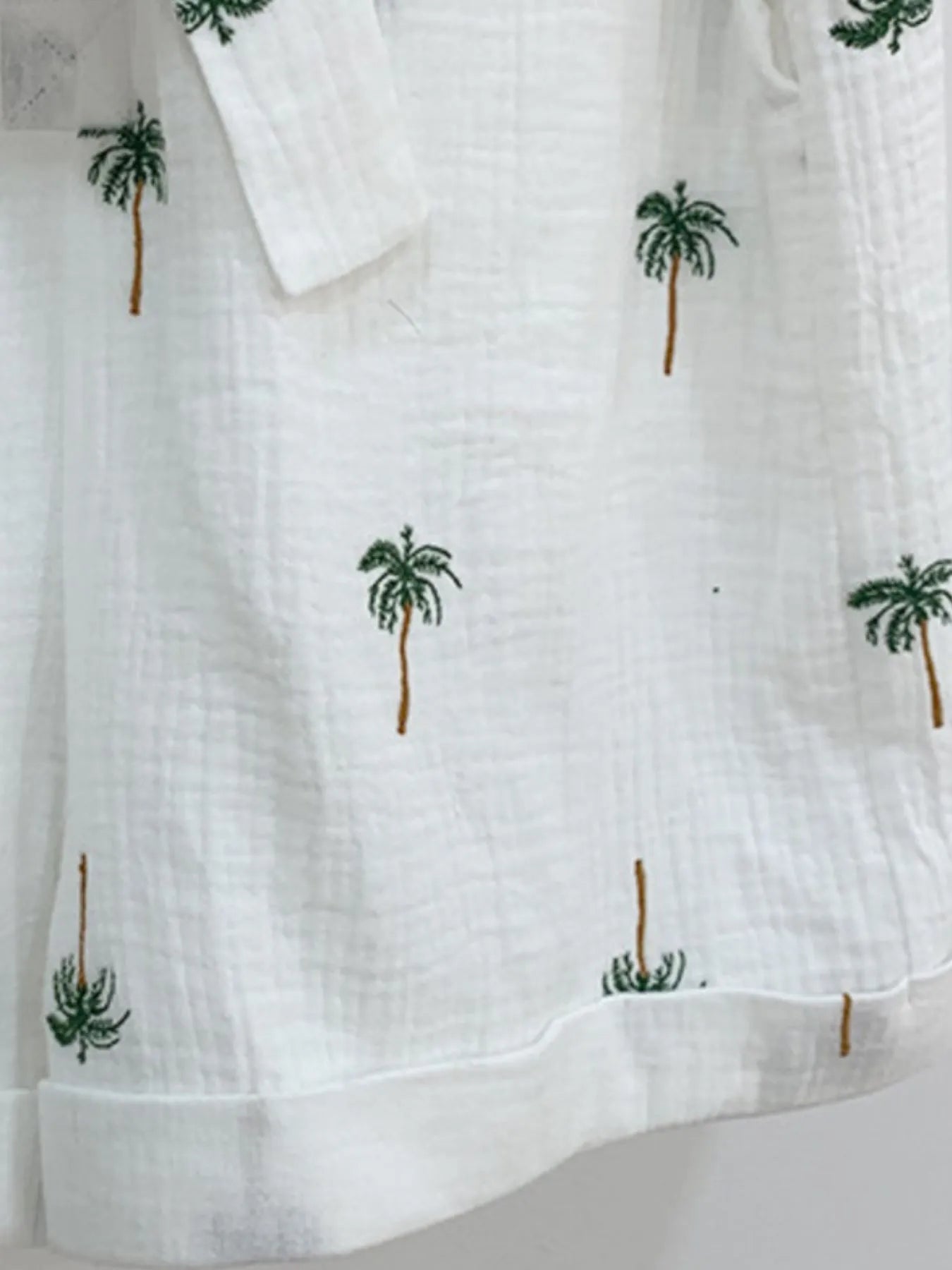 Palm Tree Print Short Sleeve Button - Up Romper with Belt - MAD RUFFI