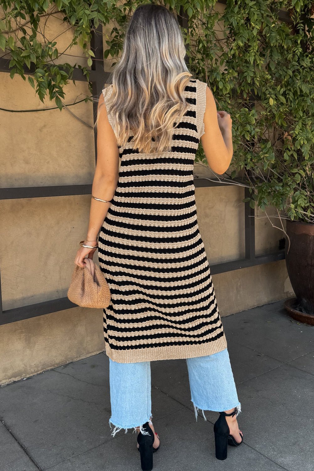 Parchment Buttoned Front Pencil Midi Sleeveless Sweater Dress - MAD RUFFI