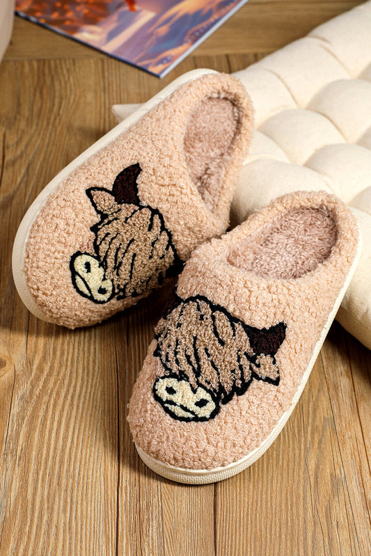 Parchment Cartoon Animal Printed Plush Slippers - MAD RUFFI