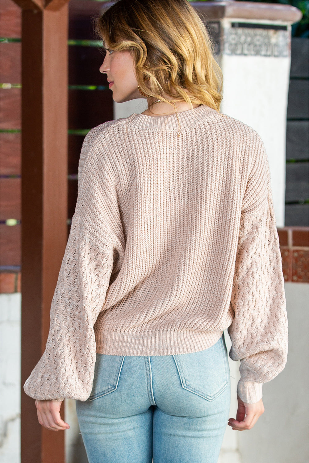 Parchment Chunky Knit Sleeve Drop Shoulder Sweater - MAD RUFFI