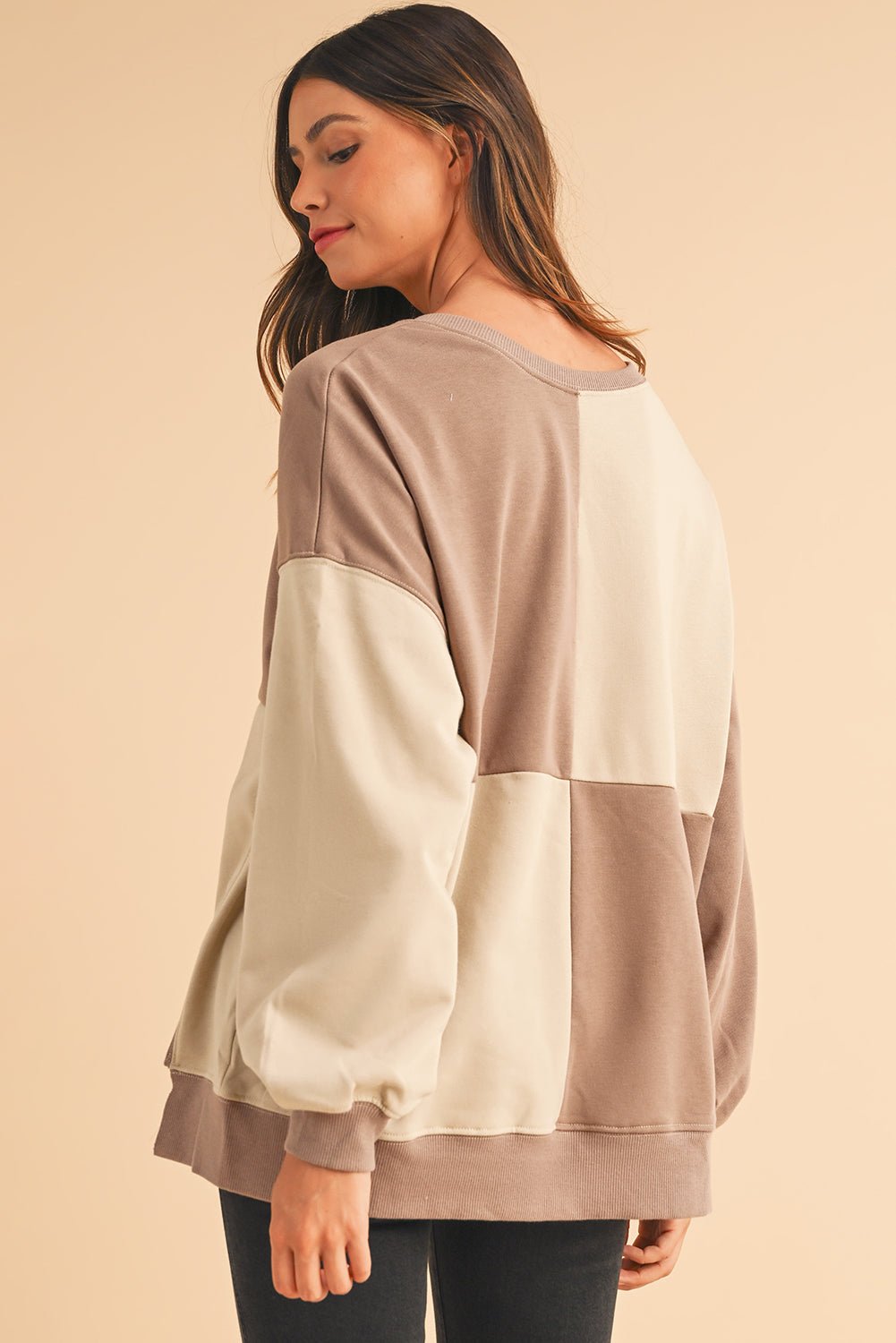 Parchment Colorblock Henley High Low Loose Sweatshirt - MAD RUFFI