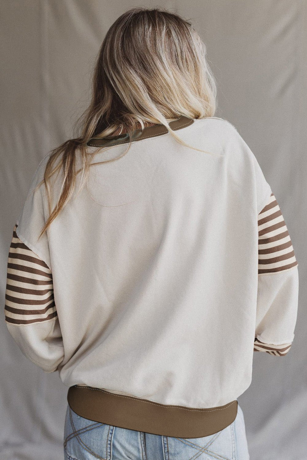 Parchment Colorblock Patchwork Striped Sleeve Sweatshirt - MAD RUFFI