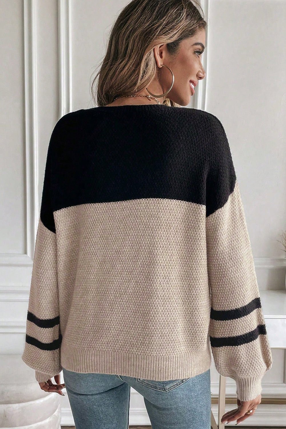 Parchment Colorblock Striped Sleeve Detail Knit Sweater - MAD RUFFI