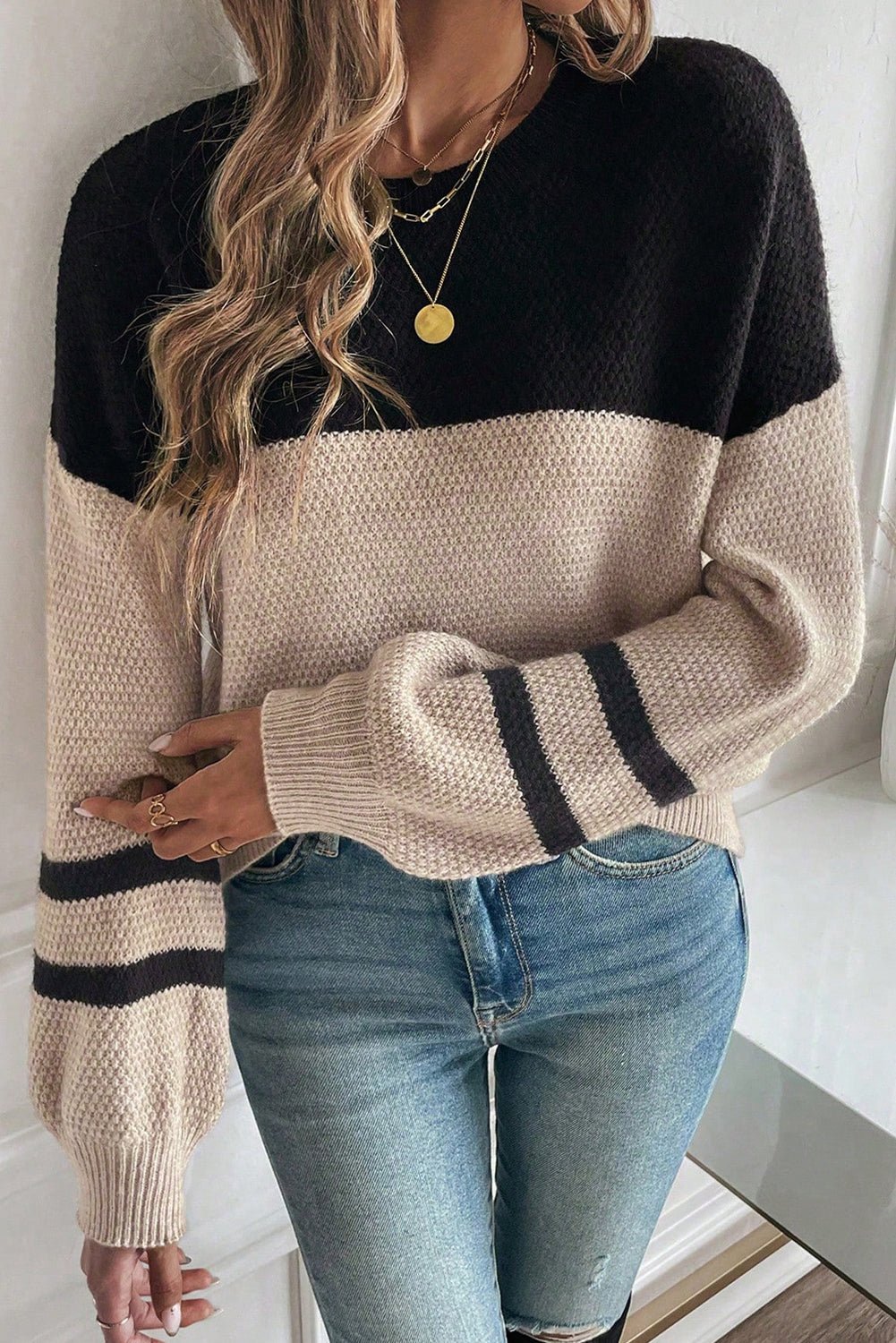 Parchment Colorblock Striped Sleeve Detail Knit Sweater - MAD RUFFI