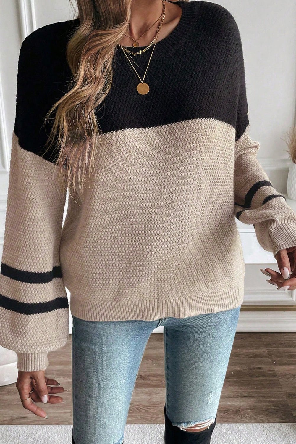 Parchment Colorblock Striped Sleeve Detail Knit Sweater - MAD RUFFI