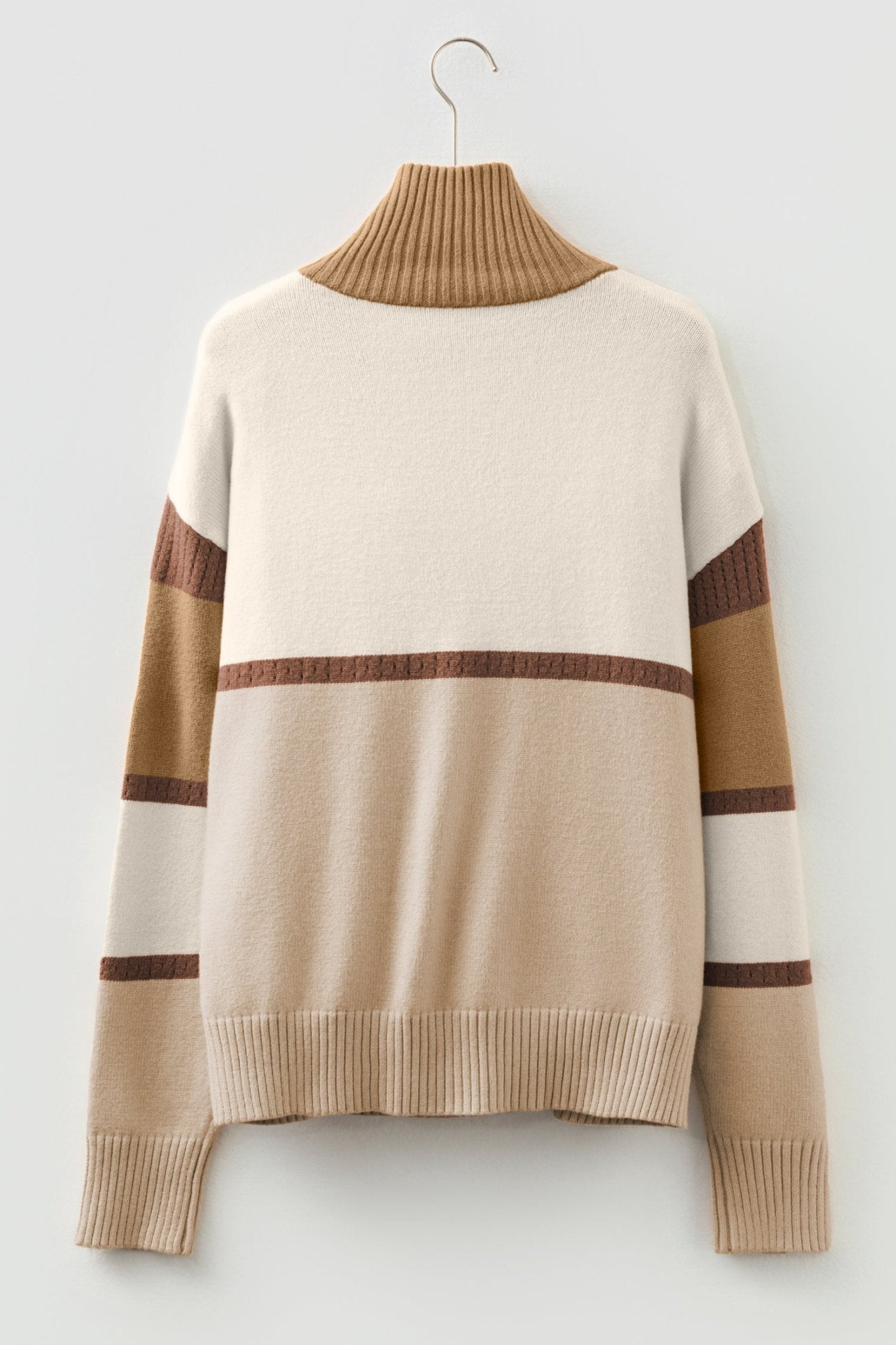 Parchment Colorblock Zipped Collared Pullover Sweater - MAD RUFFI