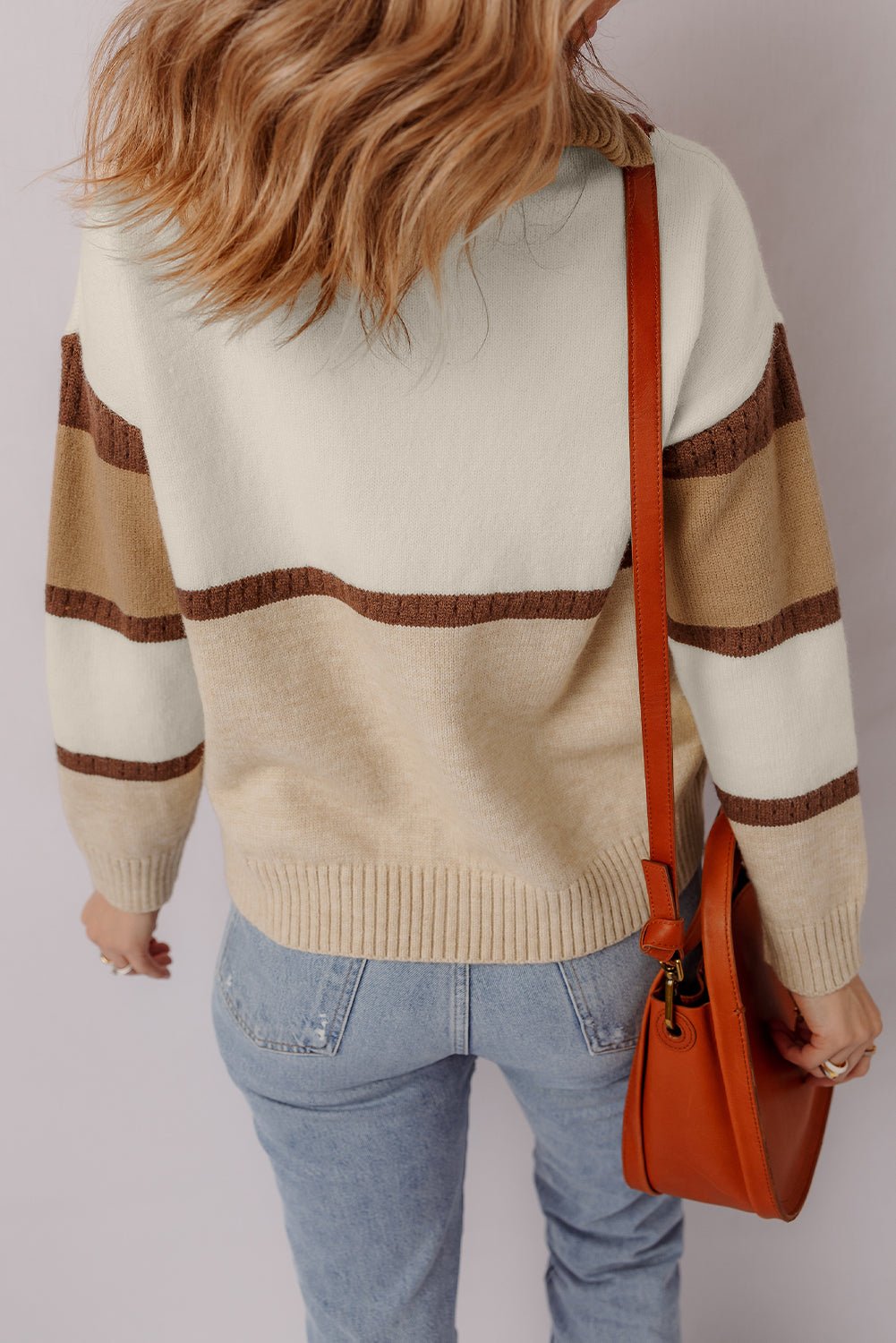 Parchment Colorblock Zipped Collared Pullover Sweater - MAD RUFFI