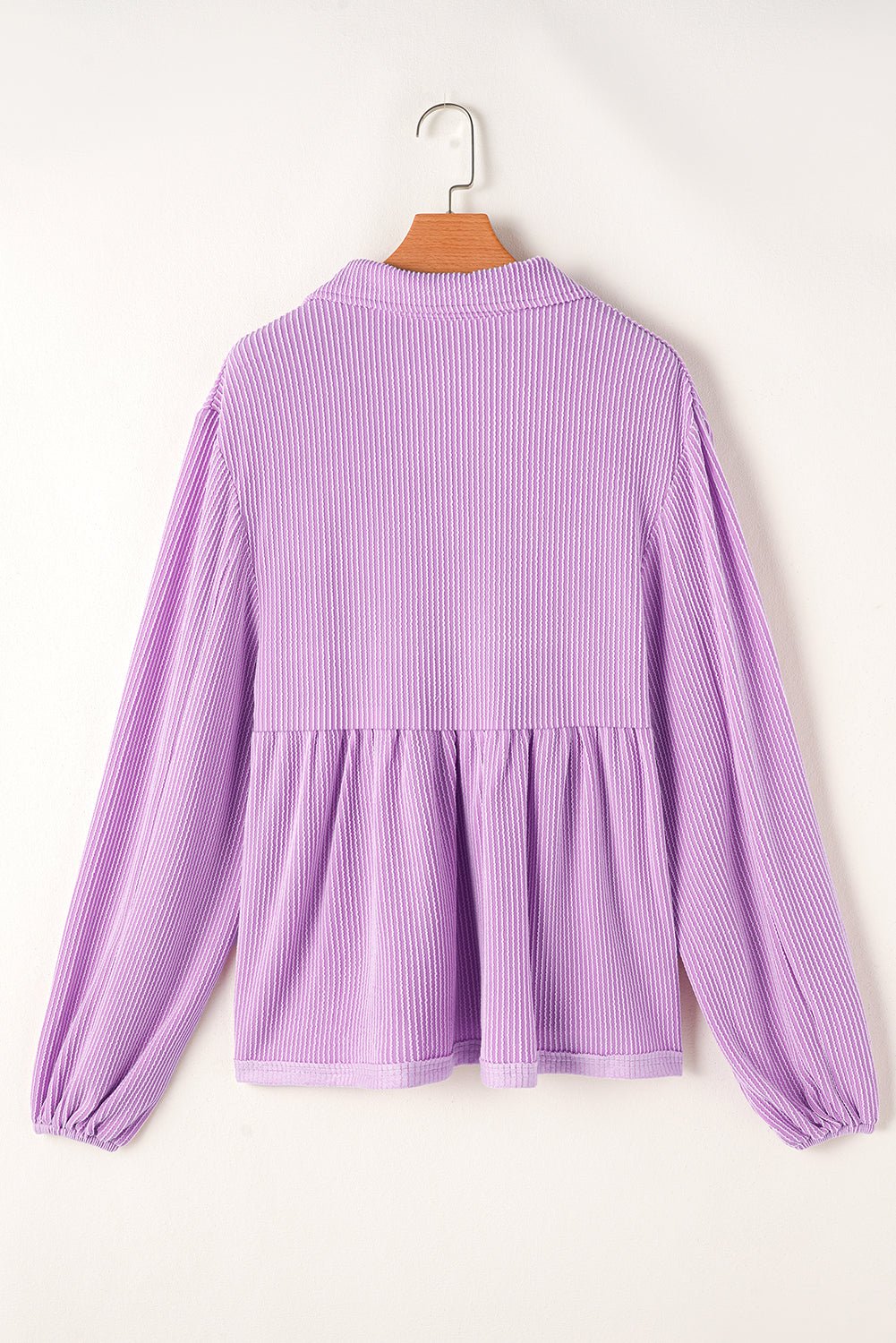 Parchment Corded Turn - down Collar Bubble Sleeve Babydoll Top - MAD RUFFI