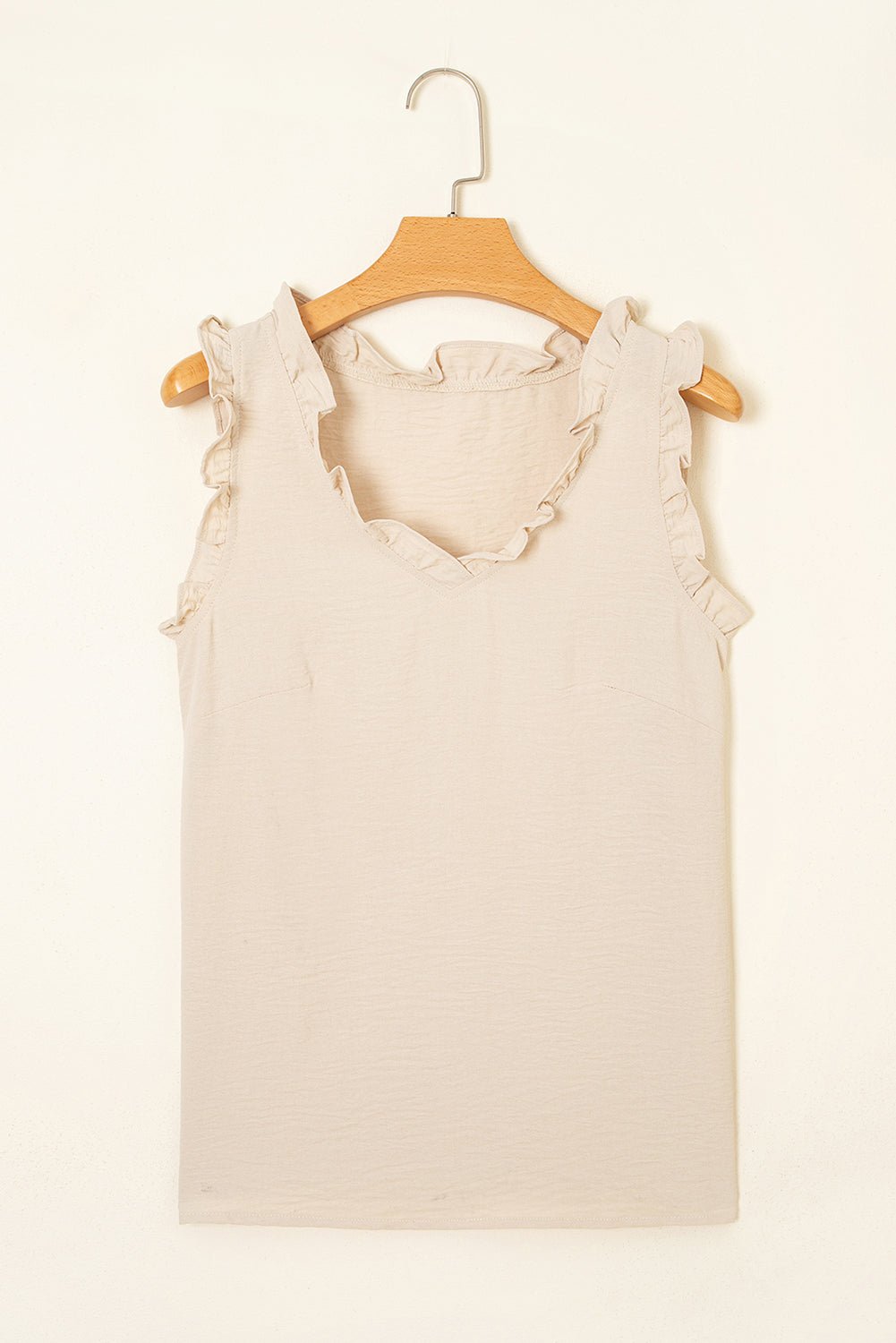 Parchment Frill Trim V Neck Crinkled Sleeveless Top - MAD RUFFI
