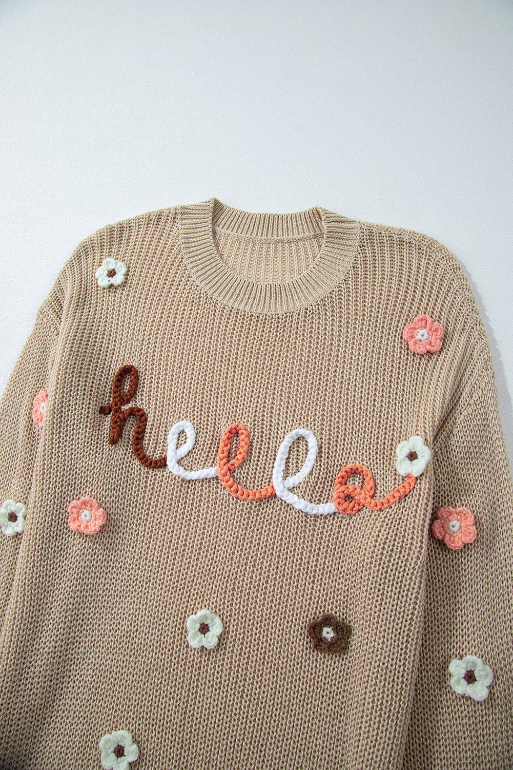 Parchment Hello Floral Embroidered Knit Loose Sweater - MAD RUFFI