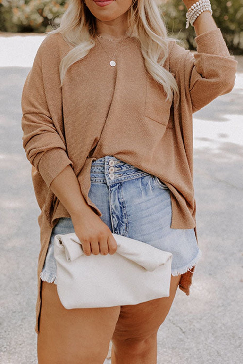 Parchment Plus Size Drop Shoulder Knit Tunic Top - MAD RUFFI