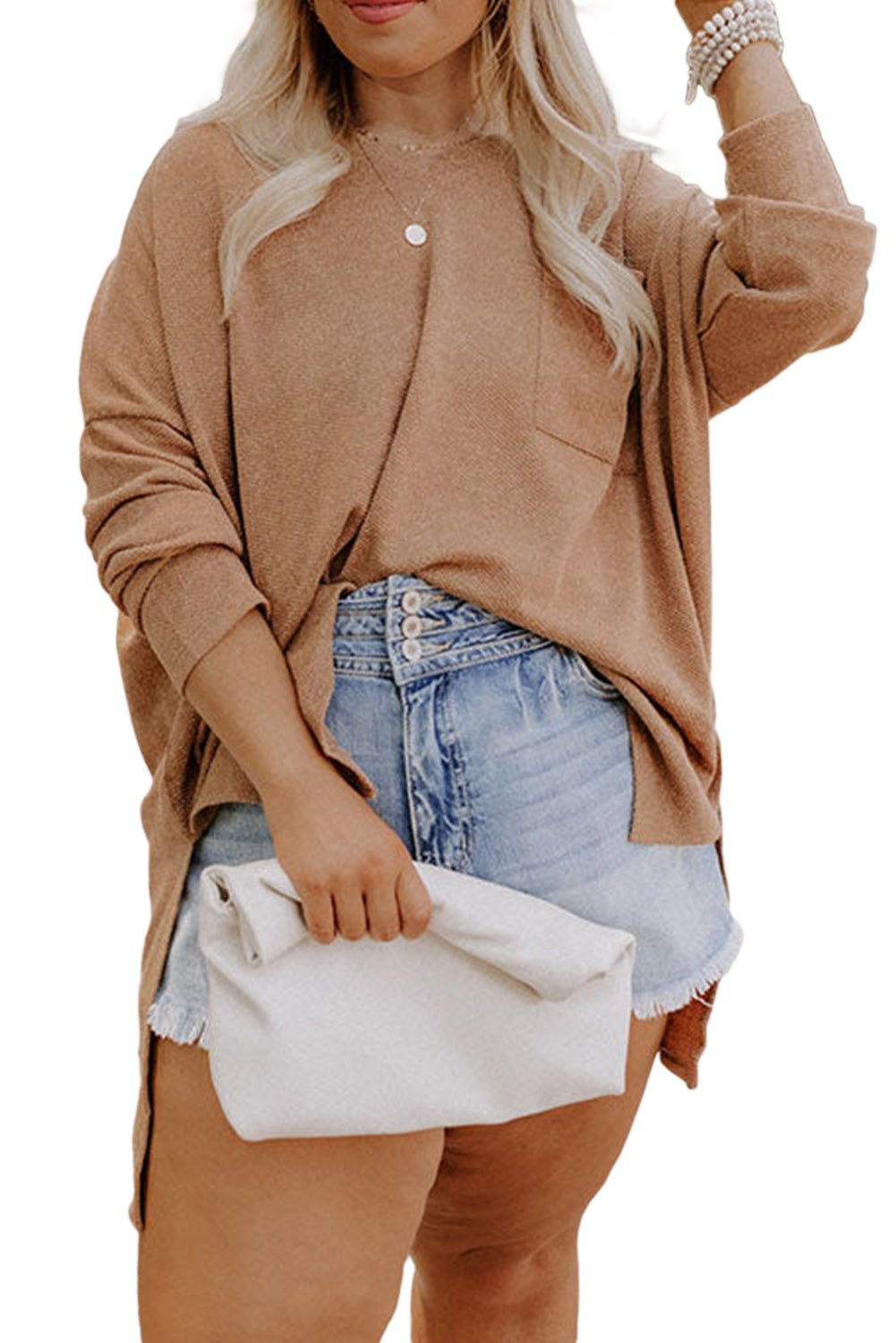 Parchment Plus Size Drop Shoulder Knit Tunic Top - MAD RUFFI