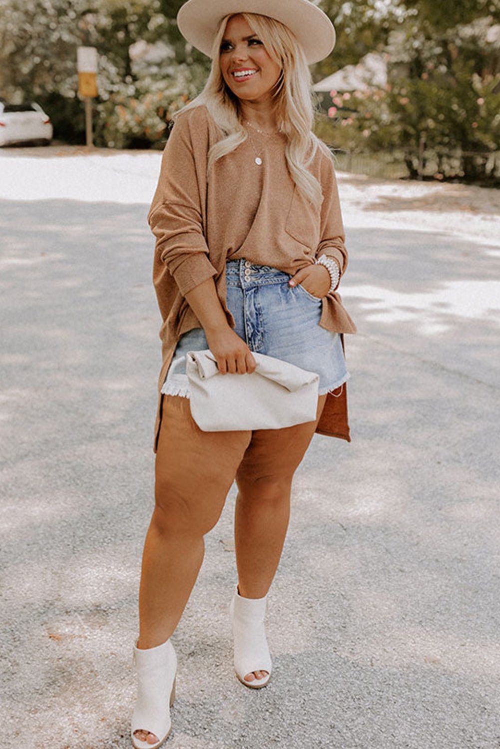 Parchment Plus Size Drop Shoulder Knit Tunic Top - MAD RUFFI