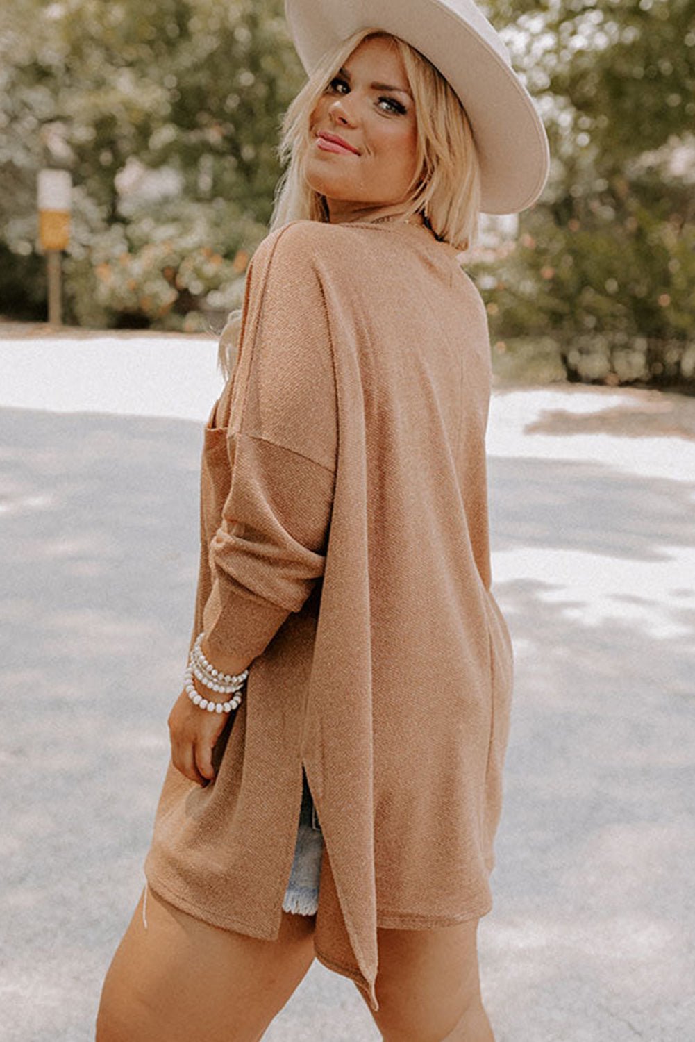 Parchment Plus Size Drop Shoulder Knit Tunic Top - MAD RUFFI