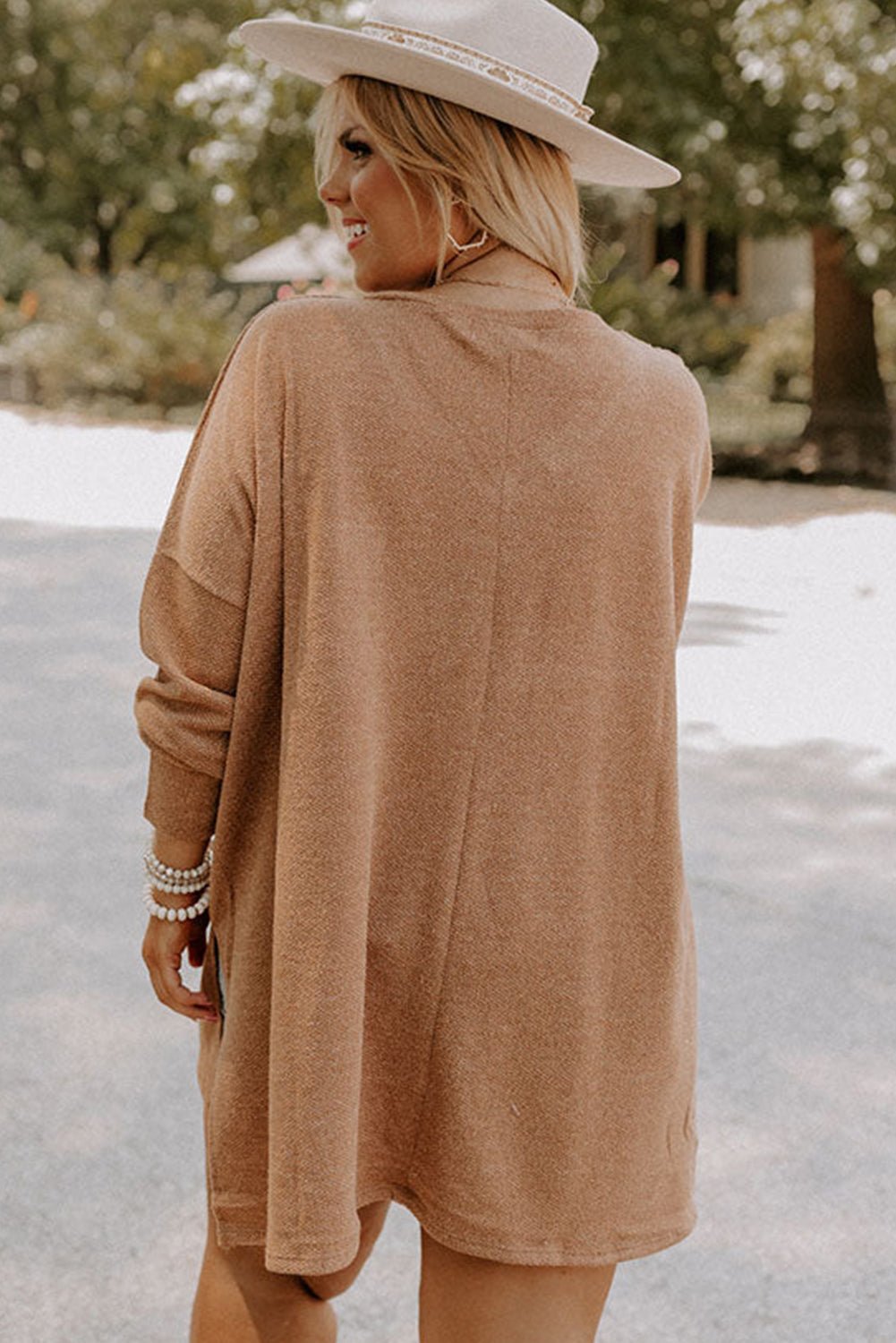 Parchment Plus Size Drop Shoulder Knit Tunic Top - MAD RUFFI