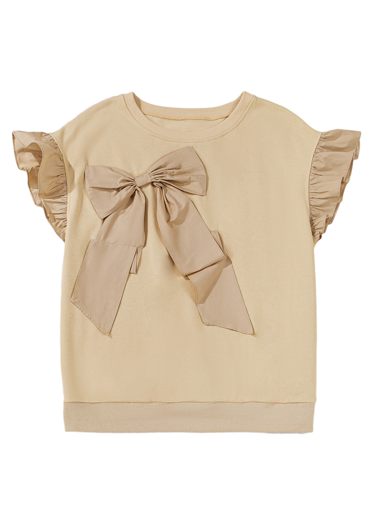 Parchment Ruffle Short Sleeve Bowknot Applique Plus Size Top - MAD RUFFI