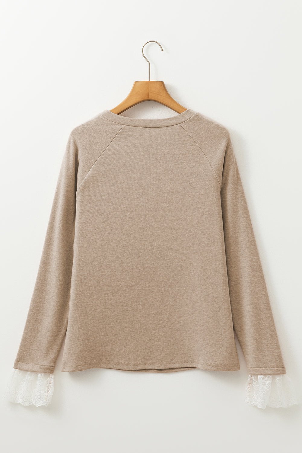 Parchment Seam Detail Lace Contrast Cuffs Raglan Sleeve Top - MAD RUFFI