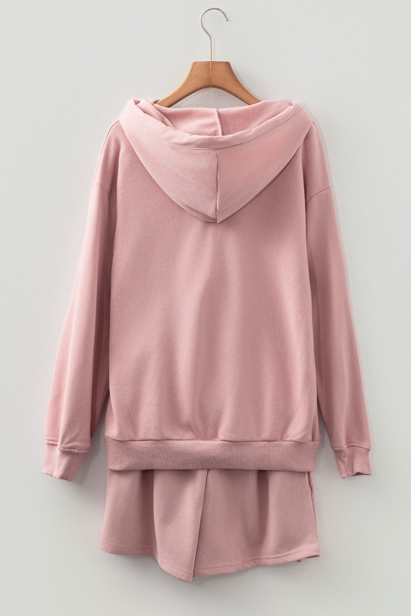 Peach Blossom Button Drawstring Hooded Pullover and Casual Short Set - MAD RUFFI