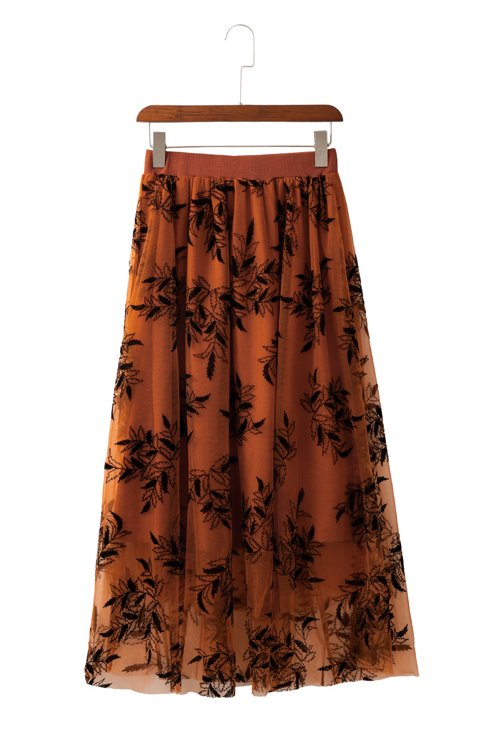 Peach Blossom Floral Leaves Embroidered High Waist Maxi Skirt - MAD RUFFI