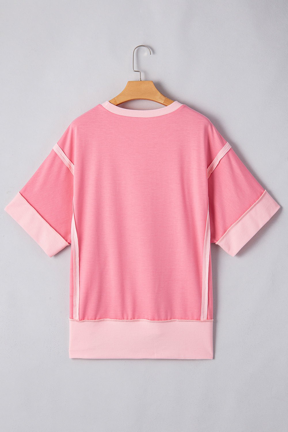 Peach Blossom Half Sleeve Raw Seam High Low Side Split Top - MAD RUFFI