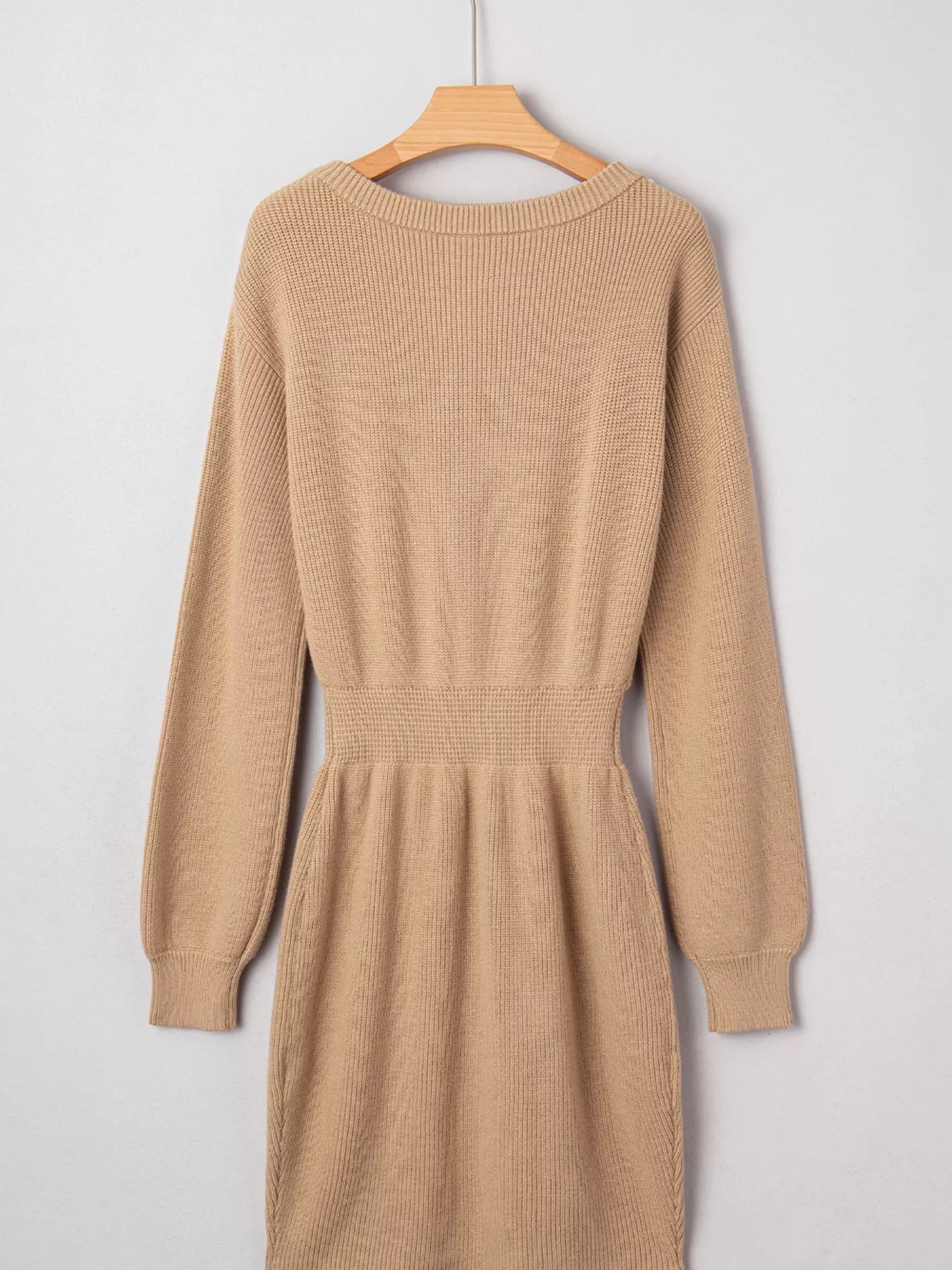 Pearl Embellished Keyhole Ribbed Sweater Dress - MAD RUFFI