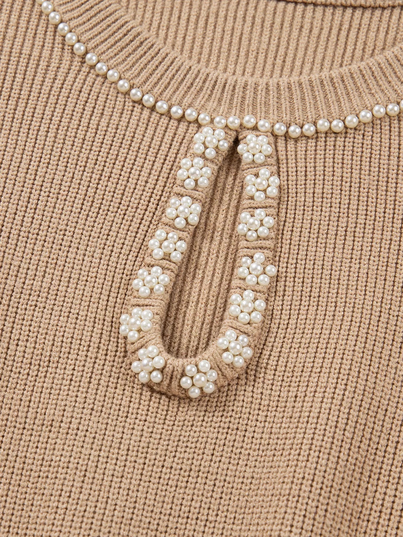 Pearl Embellished Keyhole Ribbed Sweater Dress - MAD RUFFI