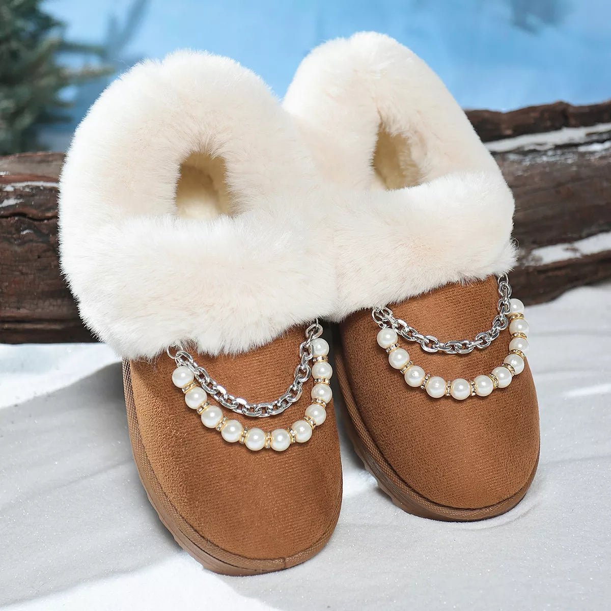 Pearl Embellished Luxury Fur Lined Winter Boots - MAD RUFFI