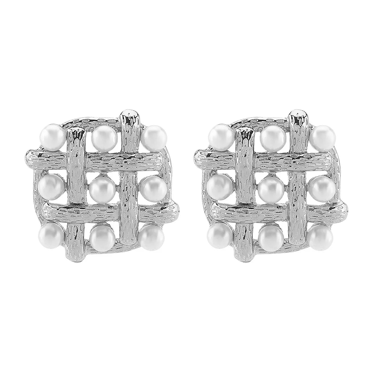 Pearl Grid Square Stud Earrings - MAD RUFFI