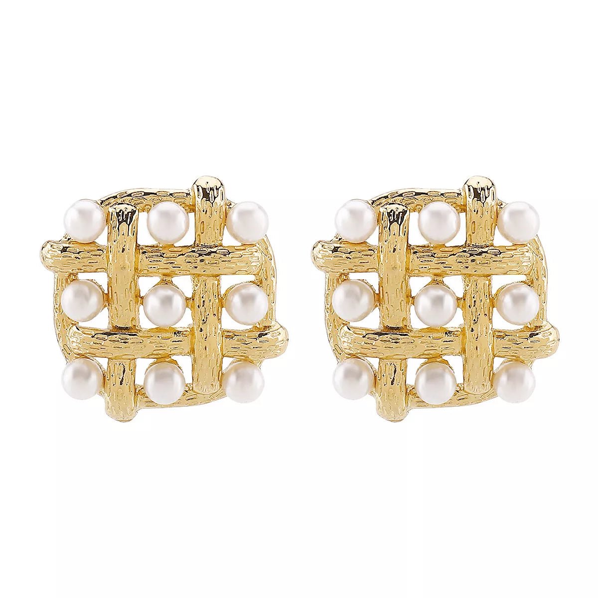 Pearl Grid Square Stud Earrings - MAD RUFFI