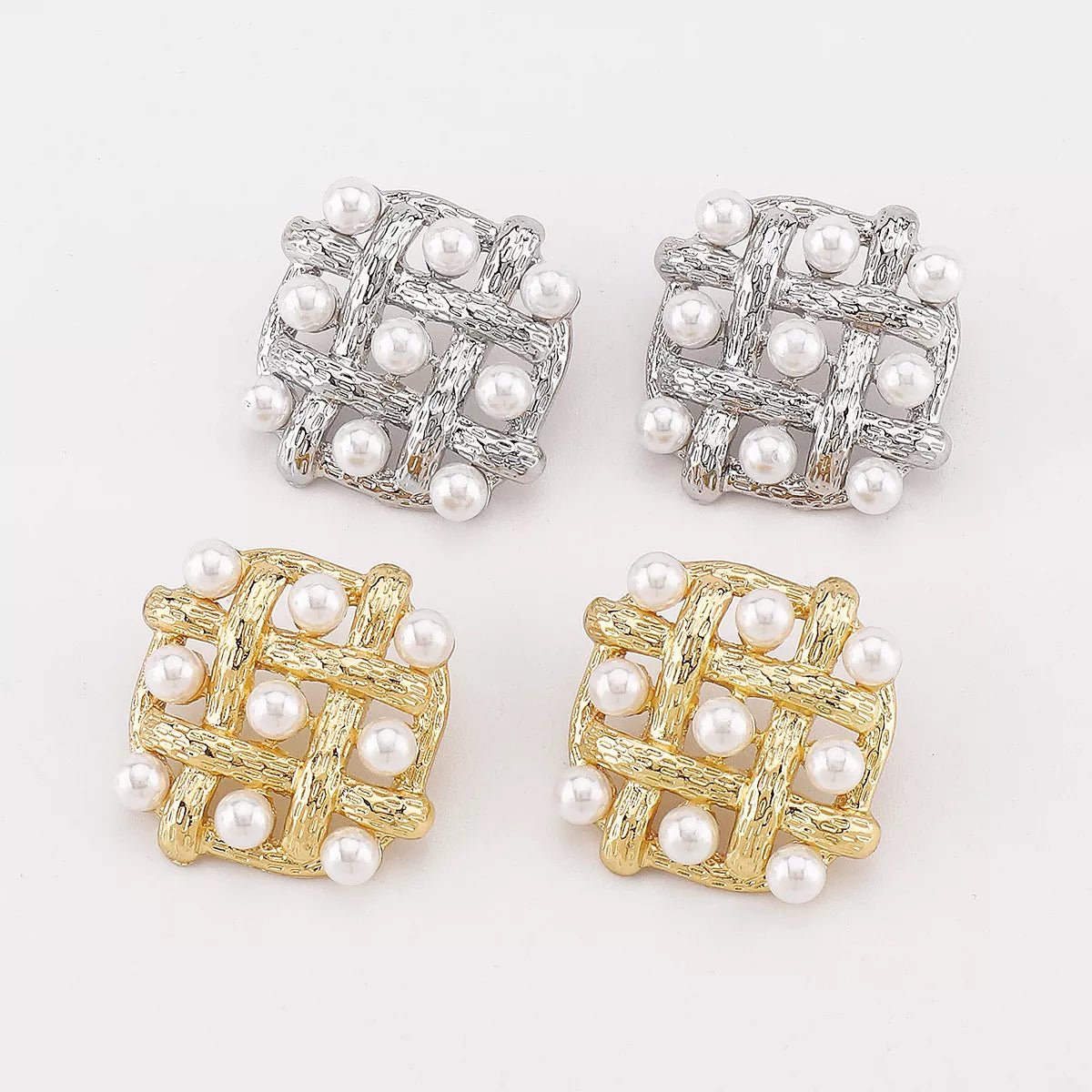 Pearl Grid Square Stud Earrings - MAD RUFFI