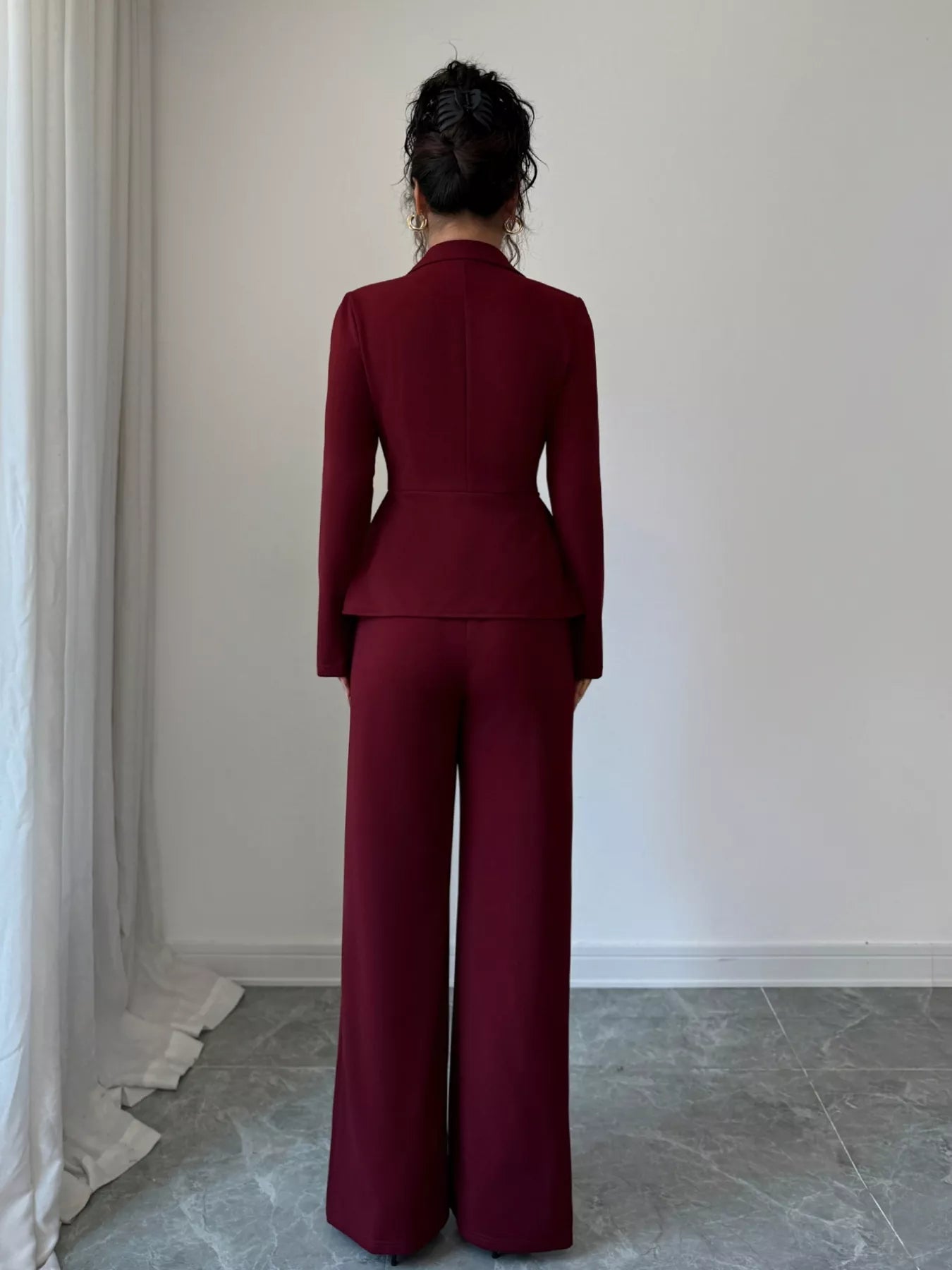 Peplum Blazer & Wide Leg Pants Set - MAD RUFFI