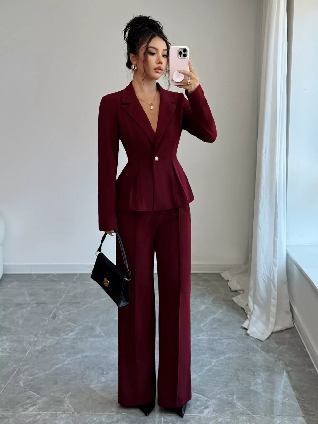 Peplum Blazer & Wide Leg Pants Set - MAD RUFFI
