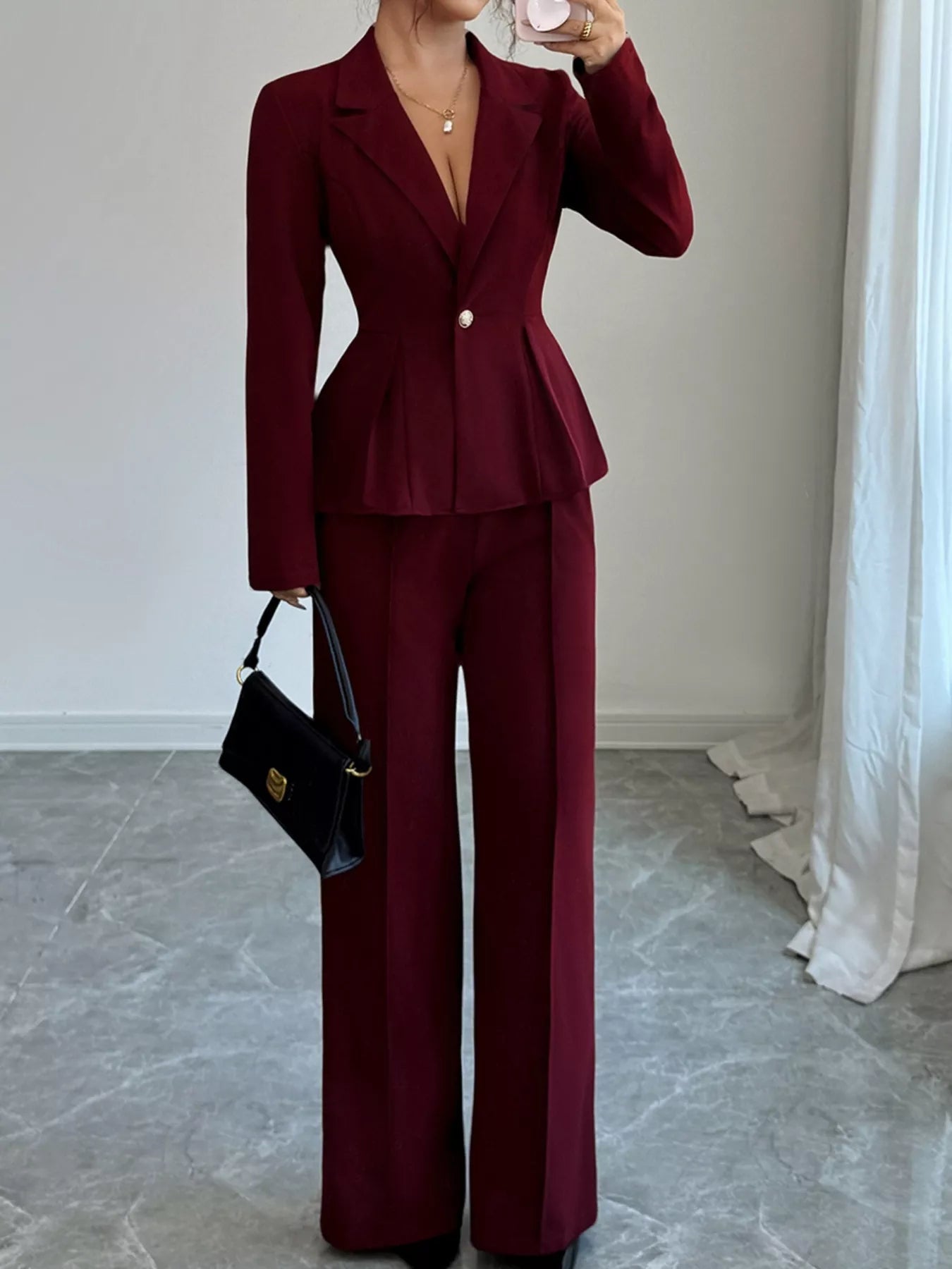 Peplum Blazer & Wide Leg Pants Set - MAD RUFFI